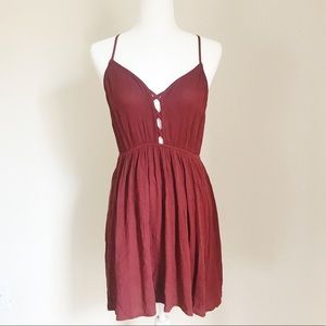 Maroon Cinched Waist Cut Out Strappy Sun Dress